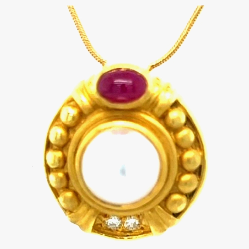 18K Judith Ripka Mabe Pearl Ruby Diamond Pearl Pen
